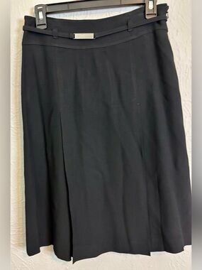 Ellen Tracy Black pleated  Midi A-Line Skirt with Slim Accent Belt